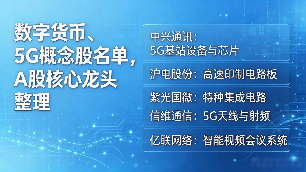 数字货币、5G概念股名单，A股核心龙头整理